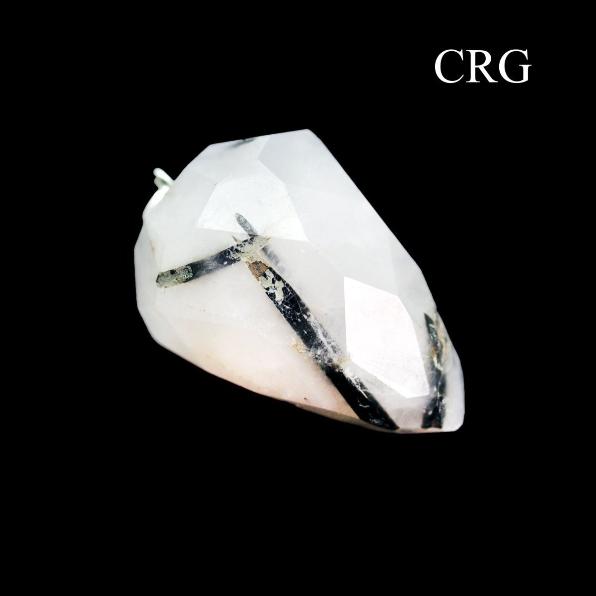 Rutilated Quartz Faceted Drop Pendant with Silver Bail (4 Pieces) Size 1 Inch