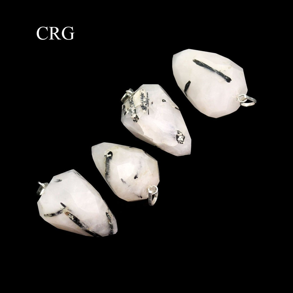 Rutilated Quartz Faceted Drop Pendant with Silver Bail (4 Pieces) Size 1 Inch