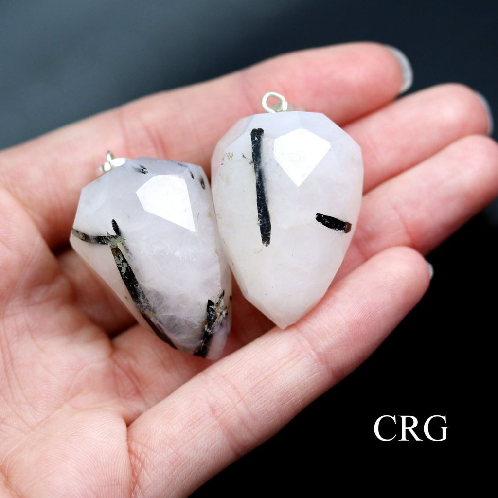 Rutilated Quartz Faceted Drop Pendant with Silver Bail (4 Pieces) Size 1 Inch