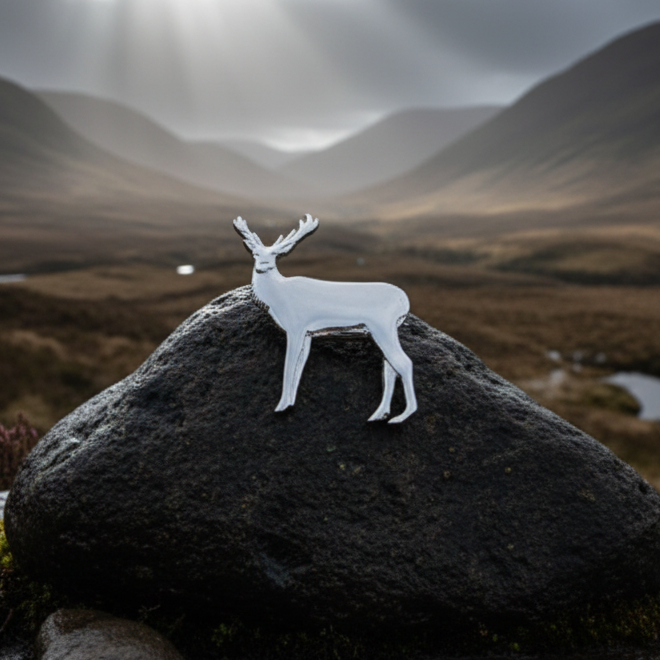 Sterling Silver Highland Stag Brooch - Handmade in Scotland | Brooch | Wiccan Center