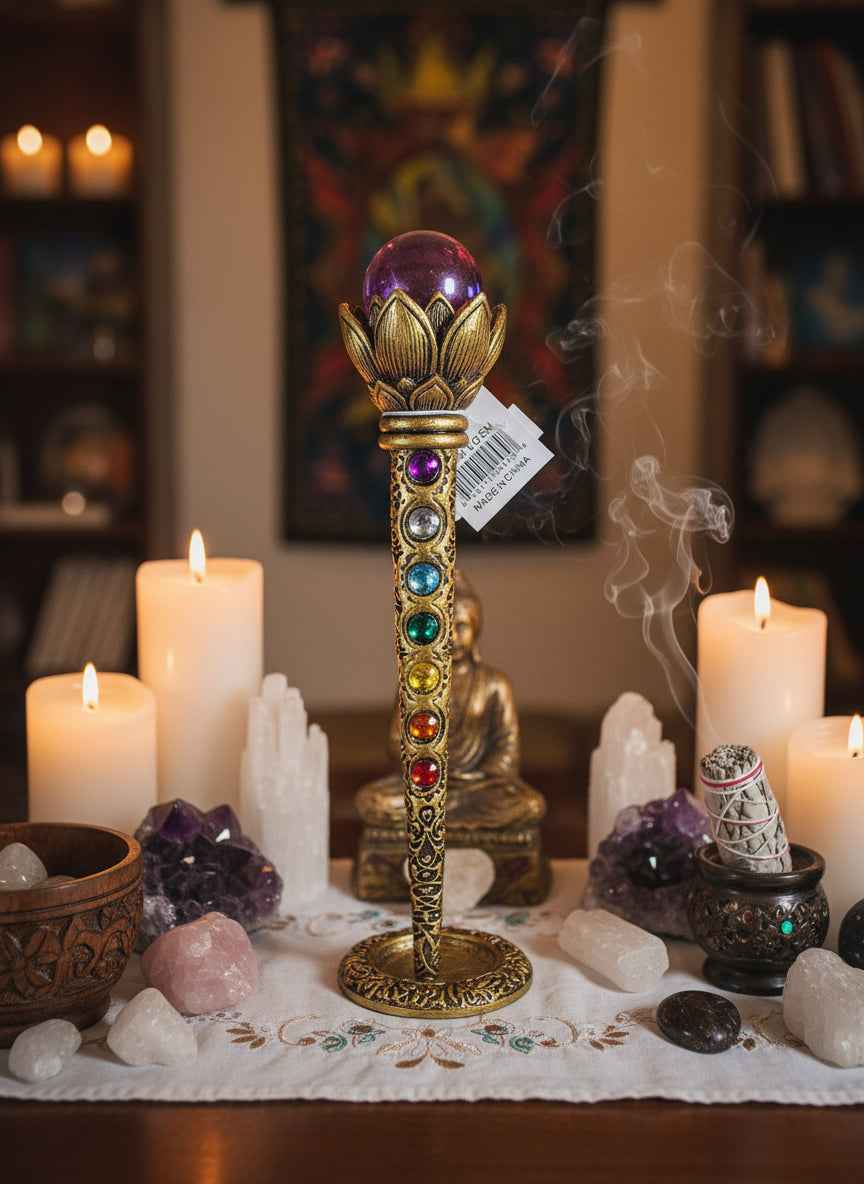 Magic Wand With Ball & Chakra Stones for Energy Healing | | Wiccan Center