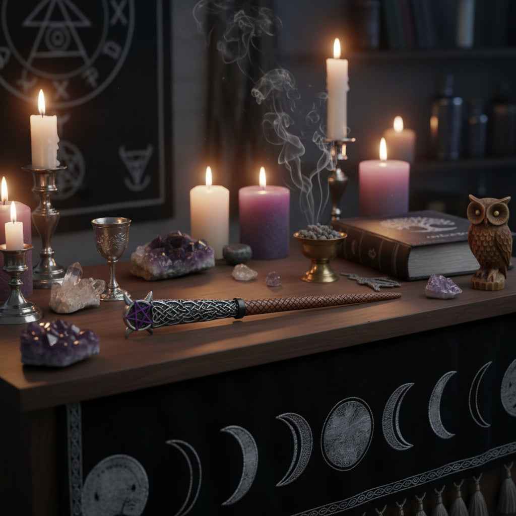 14 Inch Mystical Wand with Triple Moon Design | | Wiccan Center