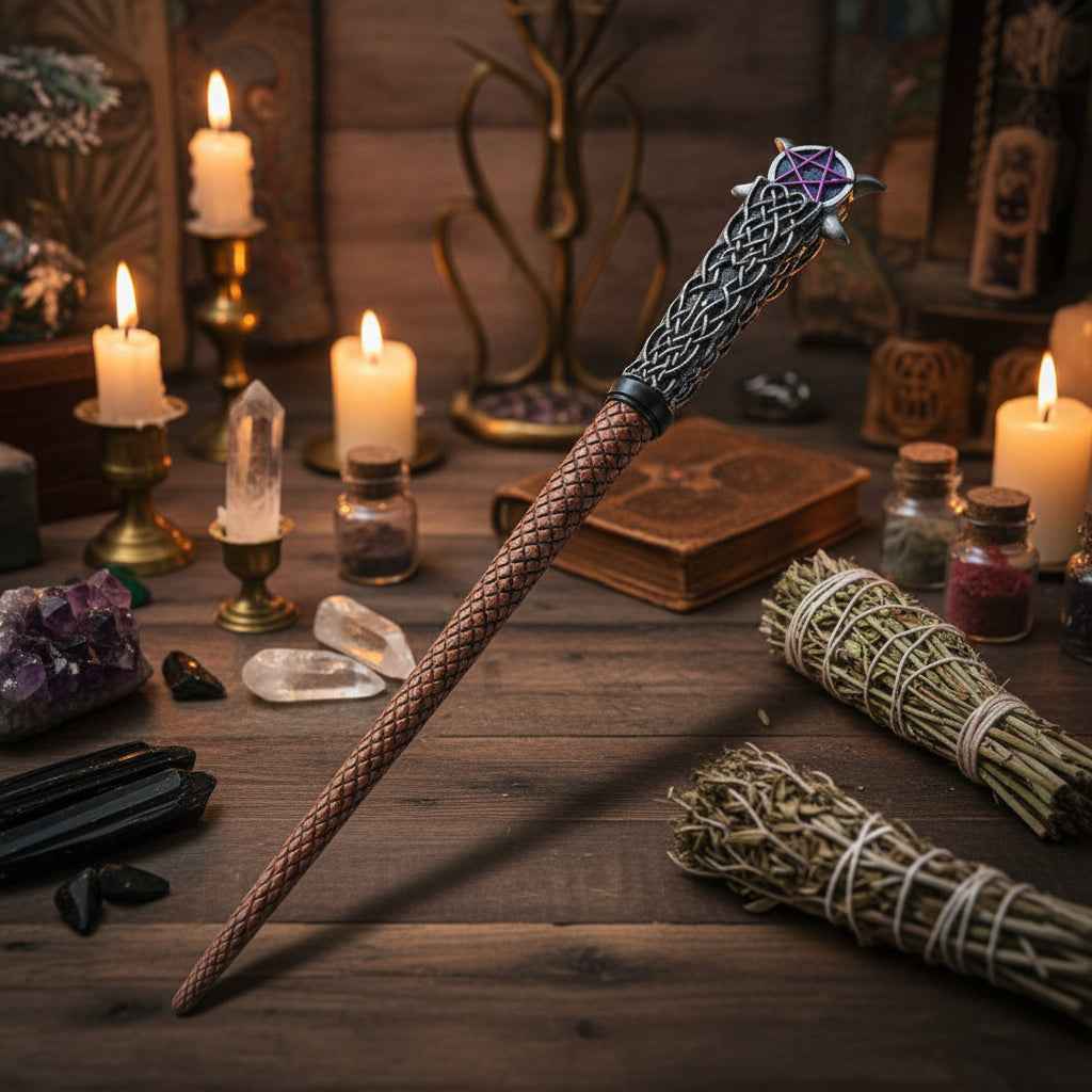 14 Inch Mystical Wand with Triple Moon Design | | Wiccan Center