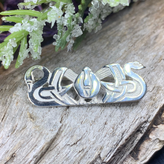 Sterling Silver Three Nornes Swan Brooch - Handmade in Scotland | Brooch | Wiccan Center