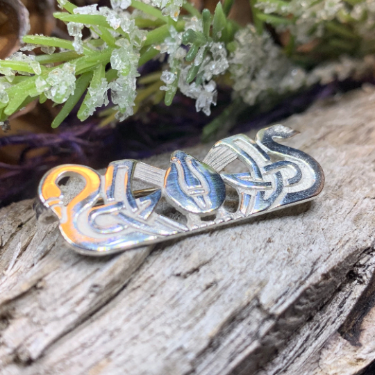 Sterling Silver Three Nornes Swan Brooch - Handmade in Scotland | Brooch | Wiccan Center