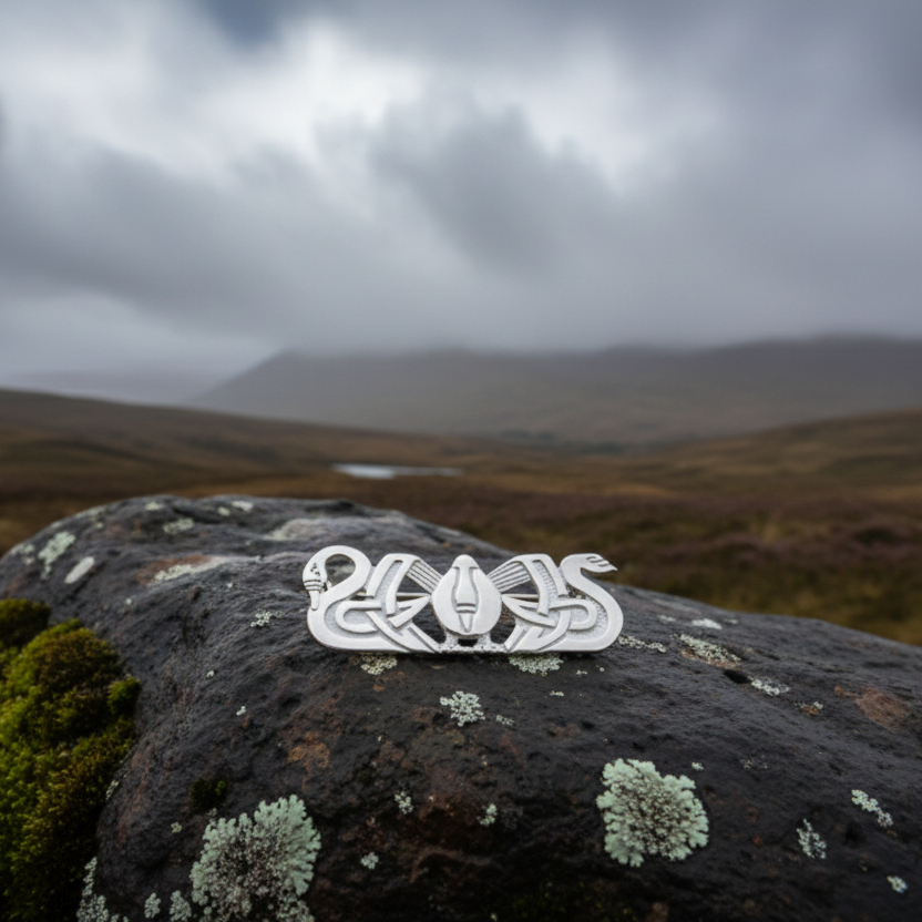 Sterling Silver Three Nornes Swan Brooch - Handmade in Scotland | Brooch | Wiccan Center