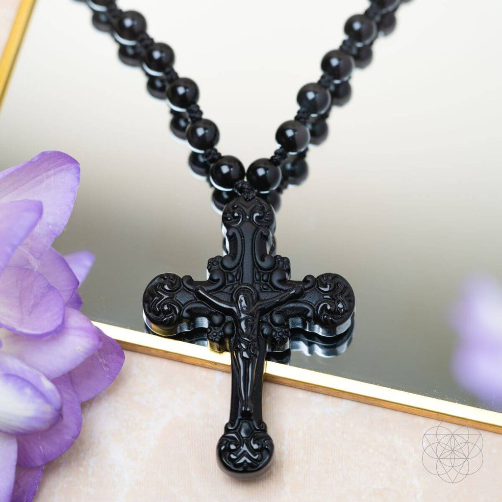 Sacred Armor: Black Obsidian Cross of Faith & Protection | Pendant Necklaces | Wiccan Center