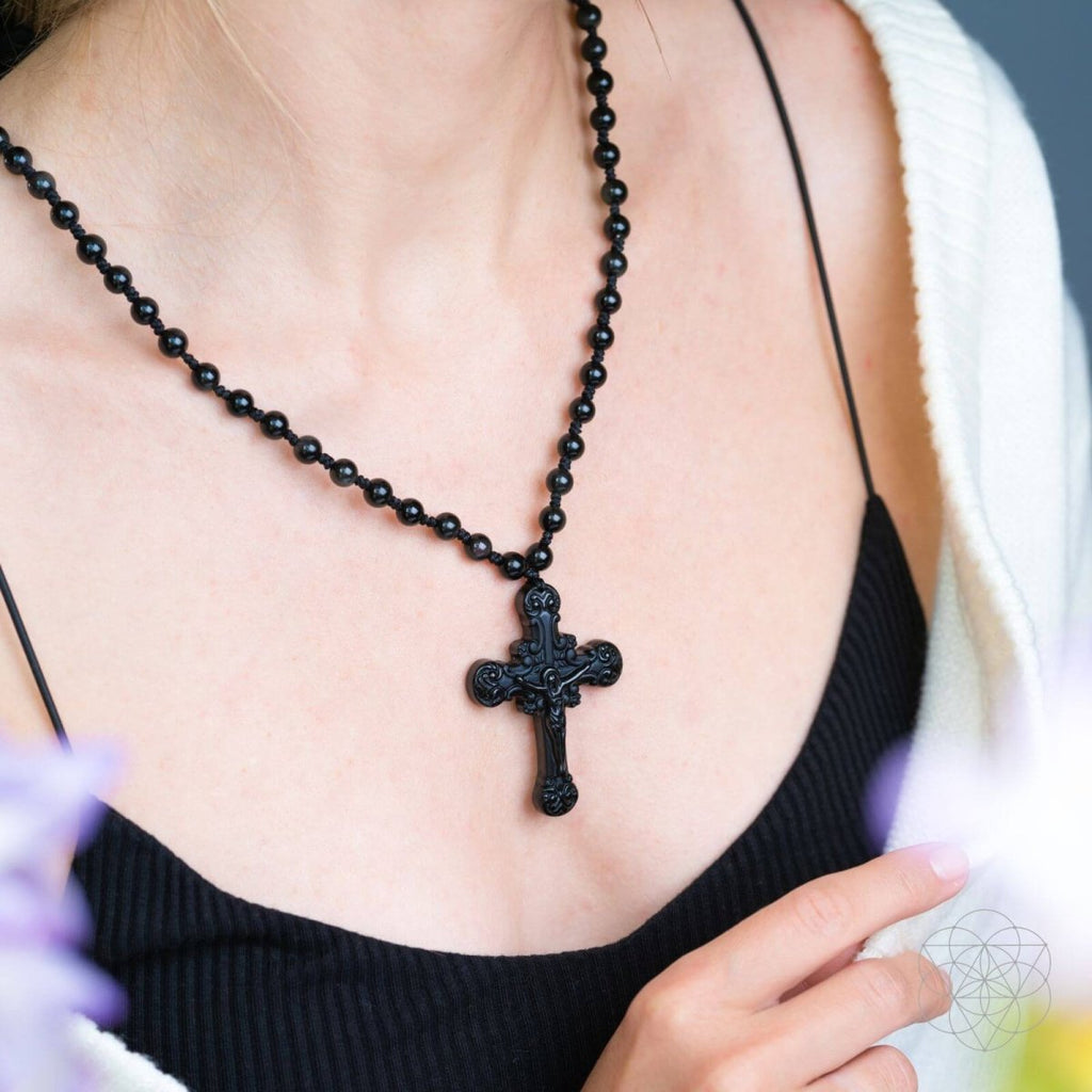 Sacred Armor: Black Obsidian Cross of Faith & Protection | Pendant Necklaces | Wiccan Center