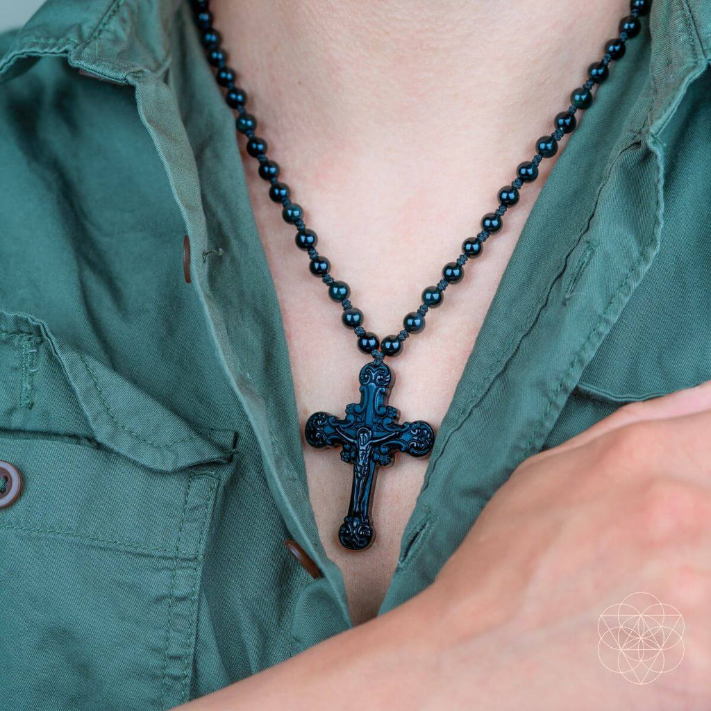Sacred Armor: Black Obsidian Cross of Faith & Protection | Pendant Necklaces | Wiccan Center