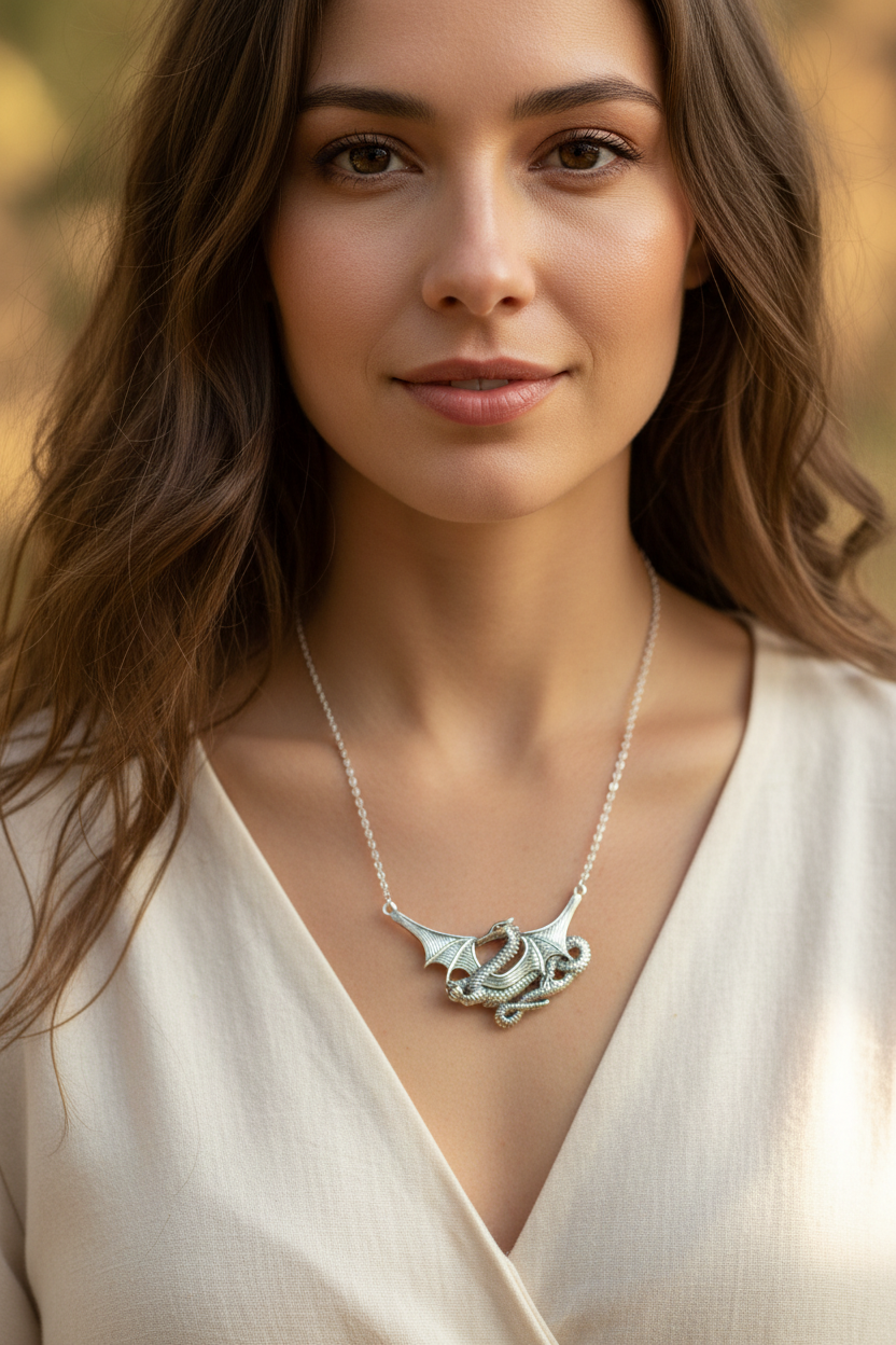 Saga Dragon Necklace in Sterling Silver | Necklet | Wiccan Center