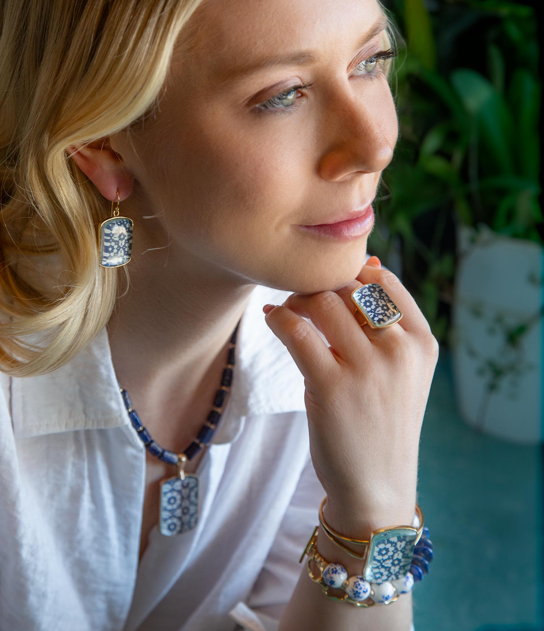 Santorini Cobalt Blue and White Golden Ring | Rings | Wiccan Center