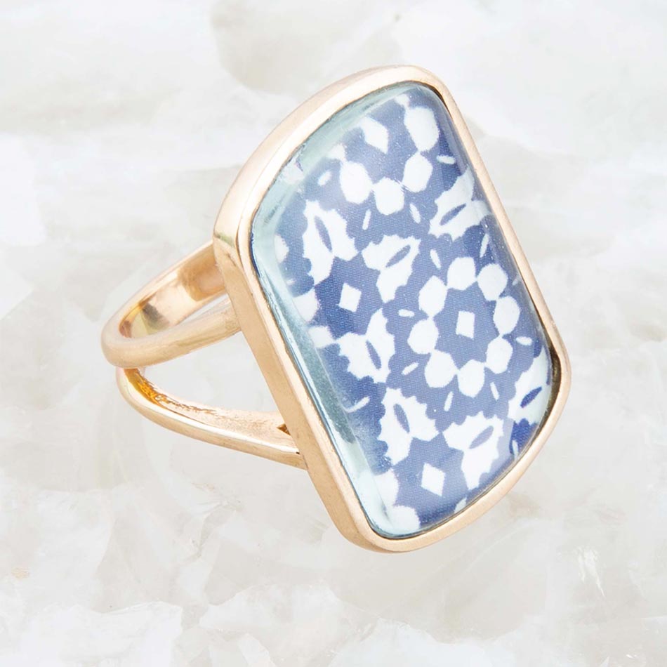 Santorini Cobalt Blue and White Golden Ring | Rings | Wiccan Center