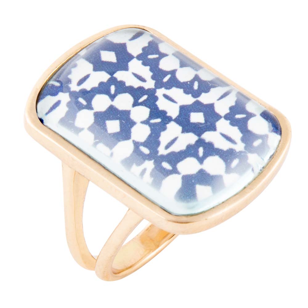 Santorini Cobalt Blue and White Golden Ring | Rings | Wiccan Center