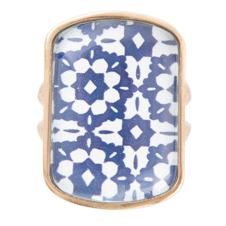 Santorini Cobalt Blue and White Golden Ring | Rings | Wiccan Center