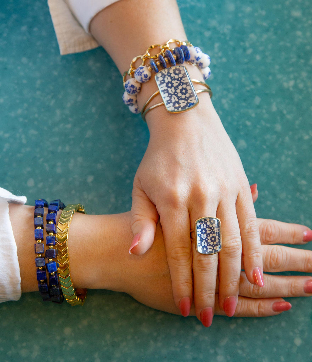 Santorini Cobalt Blue and White Golden Ring | Rings | Wiccan Center