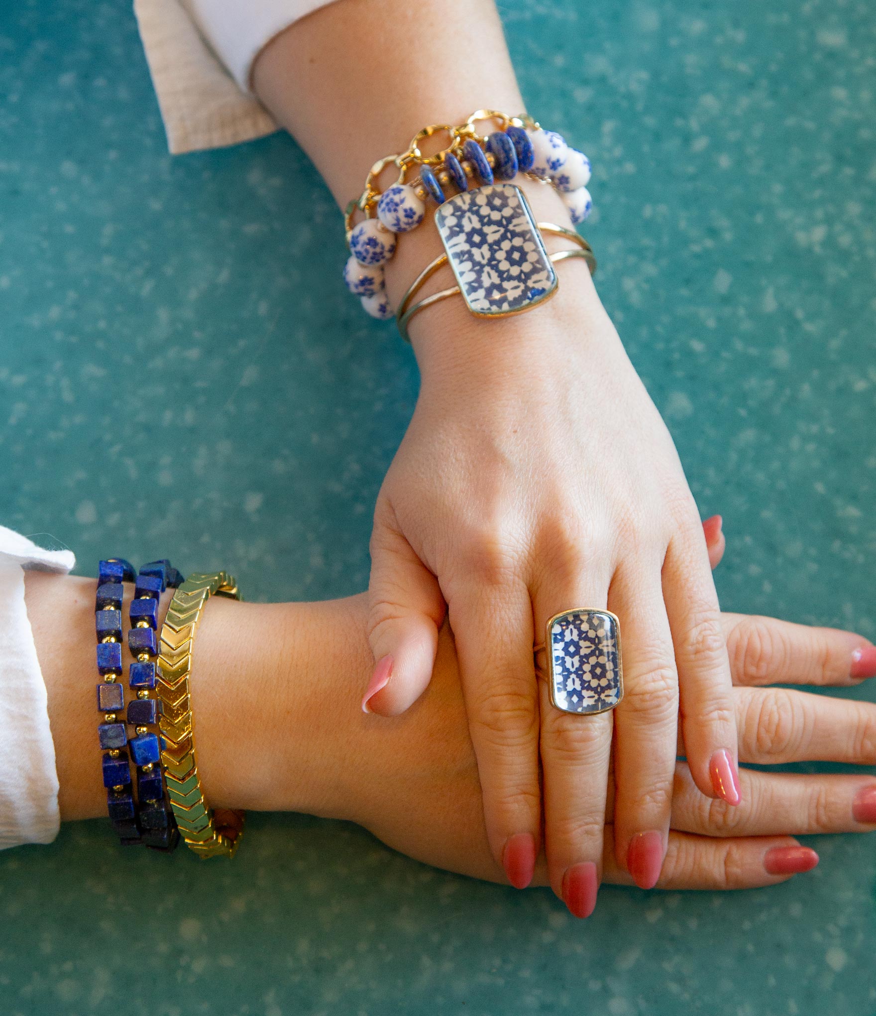 Santorini Cobalt Blue and White Golden Ring | Rings | Wiccan Center
