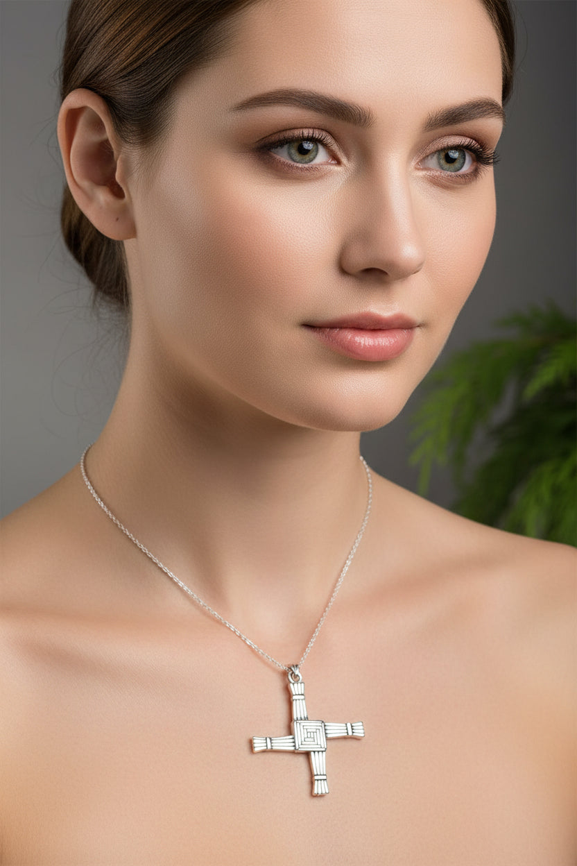 Large Irish Saint Brigid’s Cross Necklace in Sterling Silver | Pendant | Wiccan Center