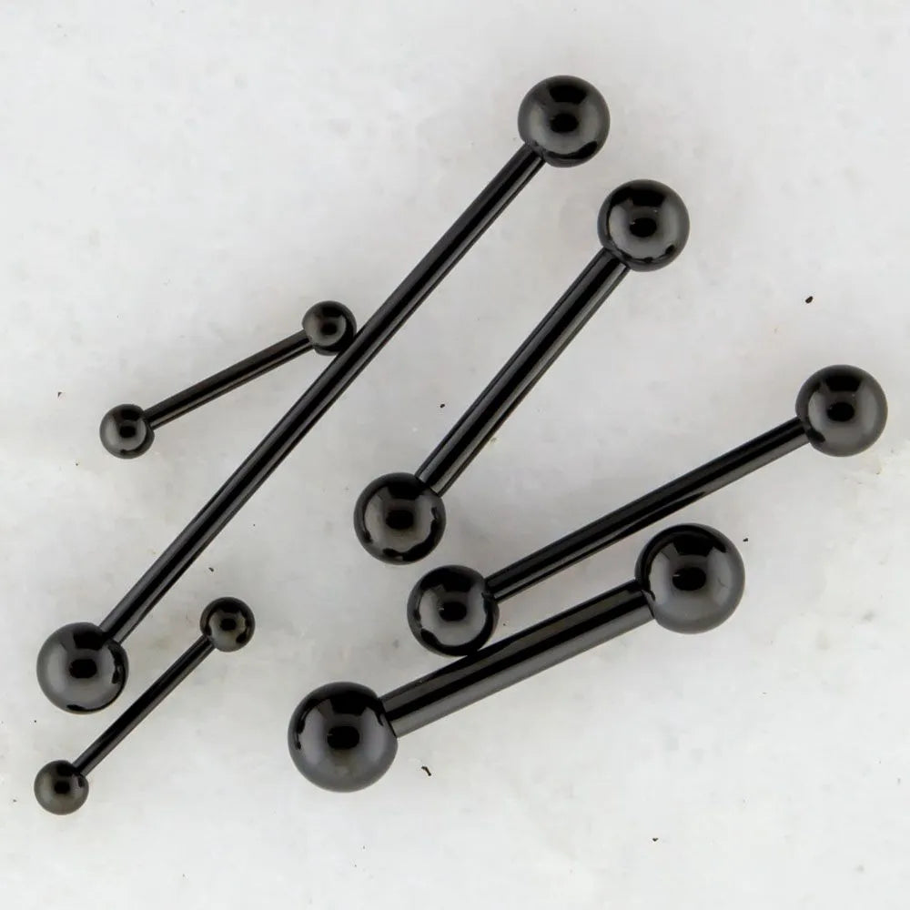 18G-10G Externally Threaded Steel Black PVD Straight Barbell with Ball | Body Jewelry | Wiccan Center