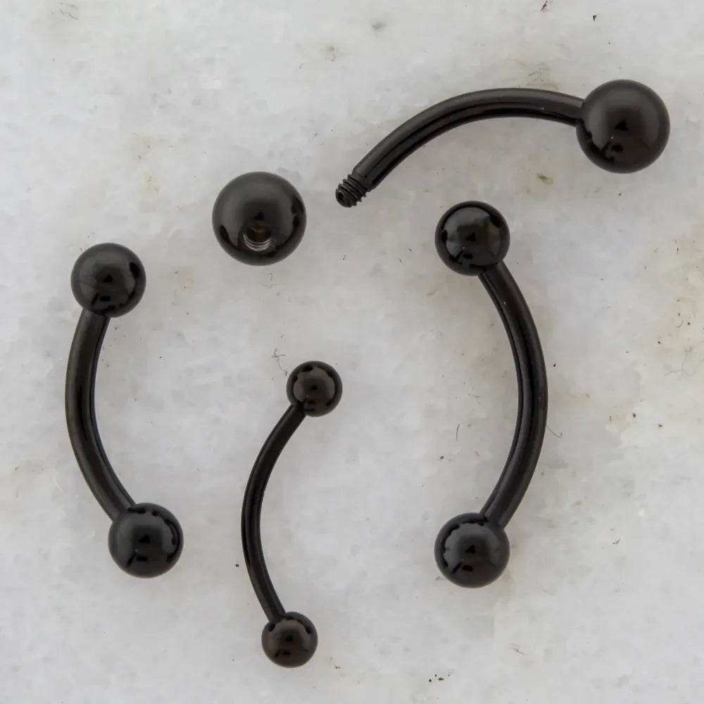 18G - 14G Black PVD Coated Externally Threaded Curved Barbells | Body Jewelry | Wiccan Center