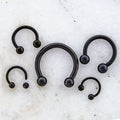 Black PVD Coated Steel Externally Threaded Horseshoes | Body Jewelry | Wiccan Center