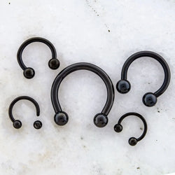 Black PVD Coated Steel Externally Threaded Horseshoes | Body Jewelry | Wiccan Center