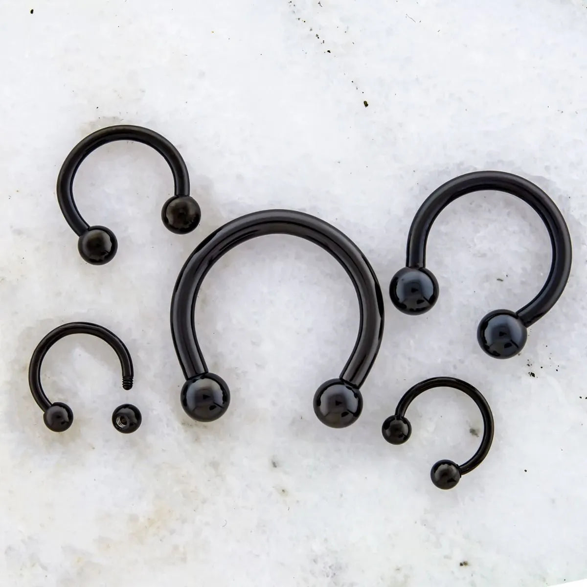 Black PVD Coated Steel Externally Threaded Horseshoes | Body Jewelry | Wiccan Center