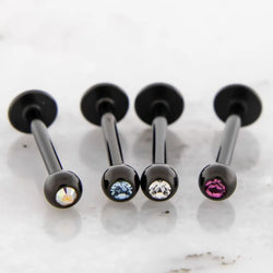 16G Externally Threaded Black PVD Steel Labret with Gem Ball | Body Jewelry | Wiccan Center