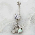 14G Butterfly With Opal Accent Navel Ring | | Wiccan Center