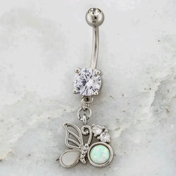14G Butterfly With Opal Accent Navel Ring | | Wiccan Center