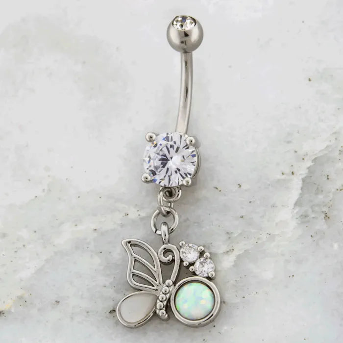 14G Butterfly With Opal Accent Navel Ring | | Wiccan Center