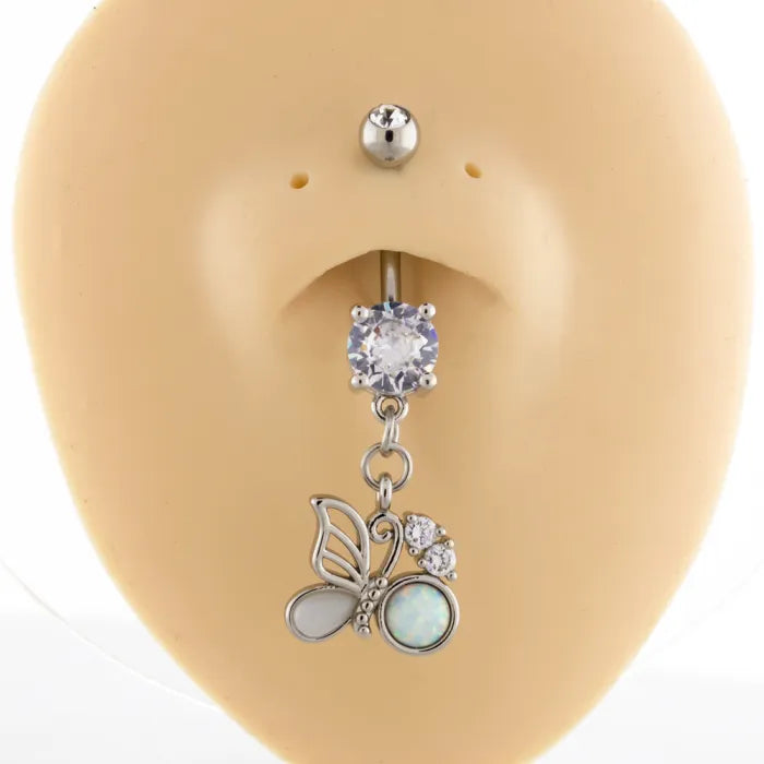 14G Butterfly With Opal Accent Navel Ring | | Wiccan Center