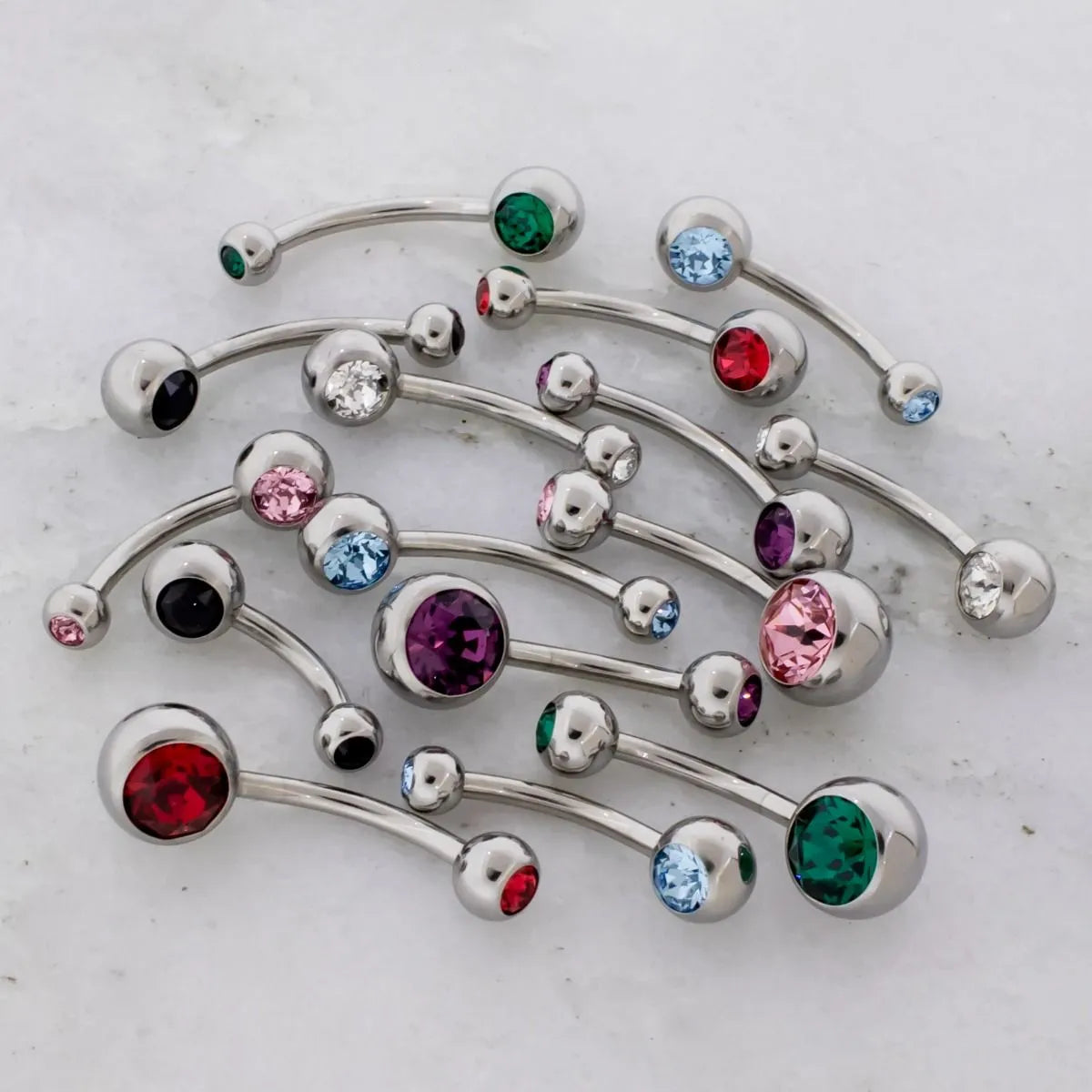 14G Steel Double Gem Navel Ring - Externally Threaded