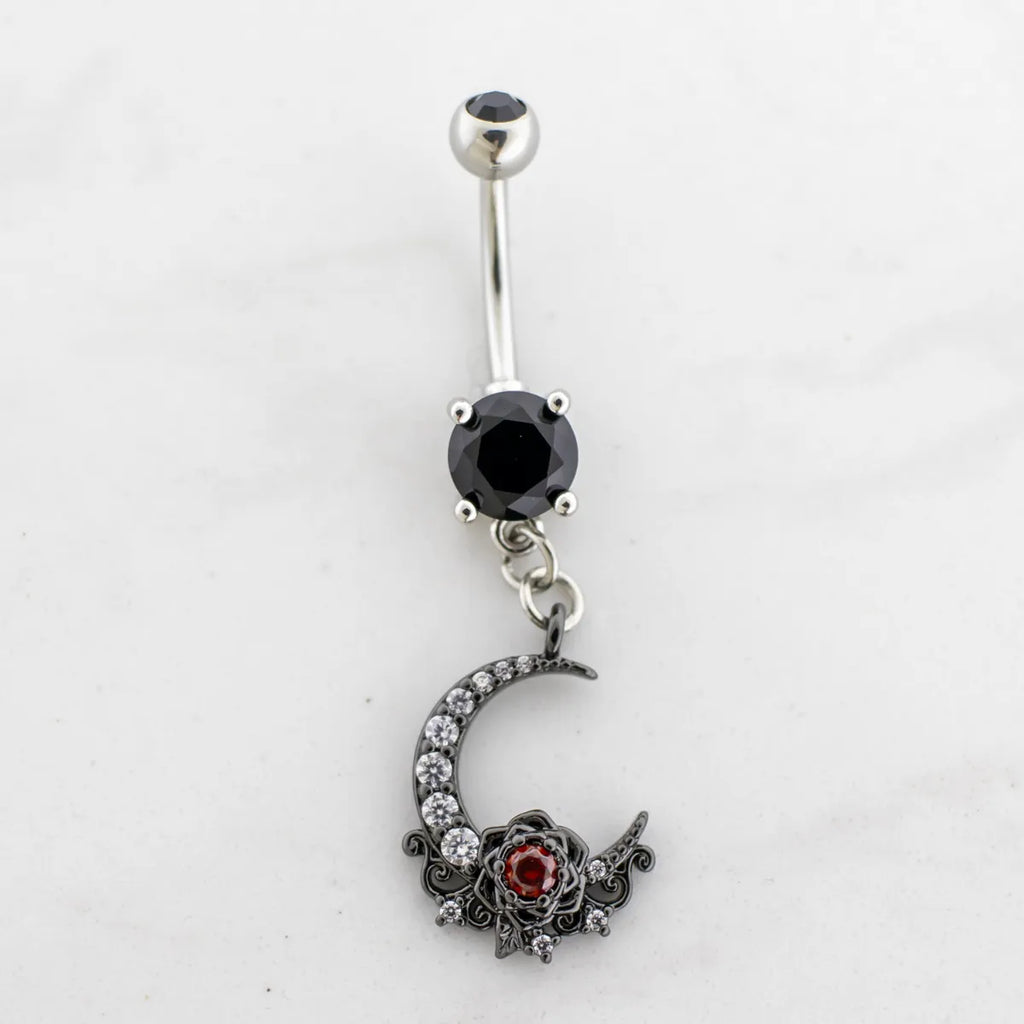 14G Black Moon Rose Navel Ring | Body Jewelry | Wiccan Center
