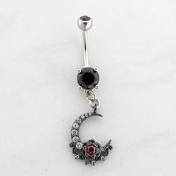14G Black Moon Rose Navel Ring | Body Jewelry | Wiccan Center