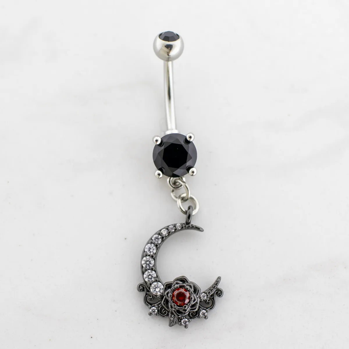 14G Black Moon Rose Navel Ring | Body Jewelry | Wiccan Center