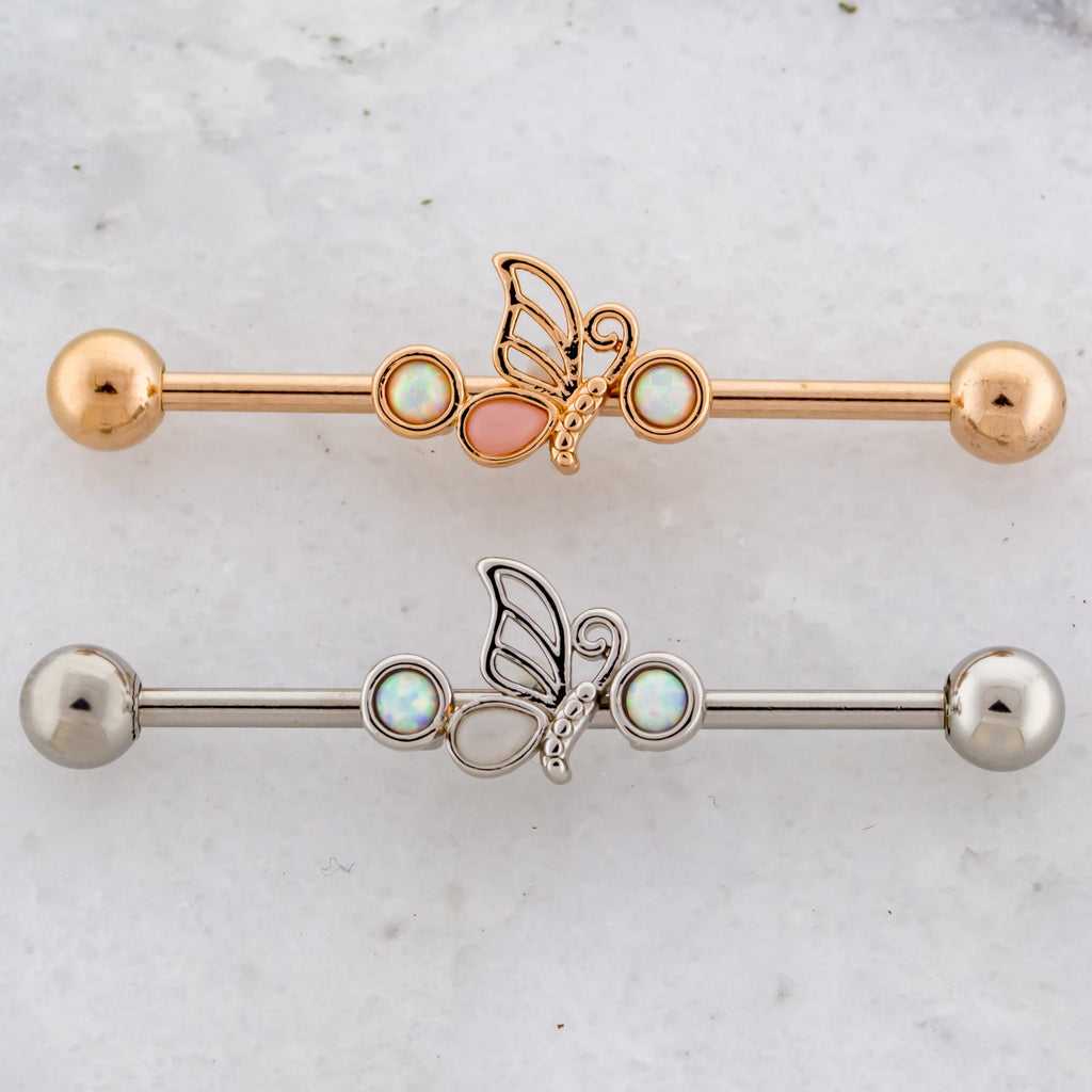 14G Opal And Butterfly Industrial Barbell | | Wiccan Center
