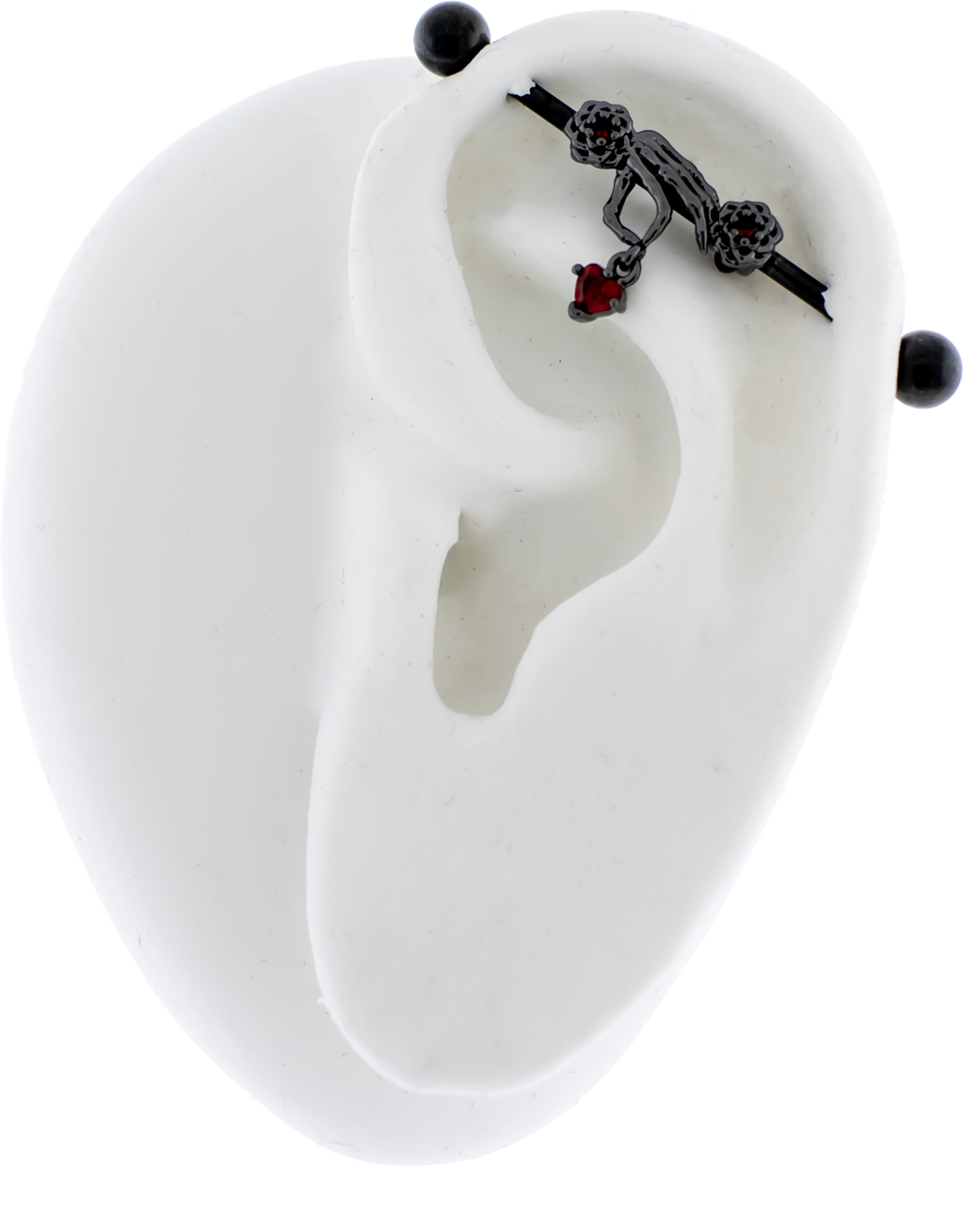 14G Industrial Barbell - Skeleton Hand Heart | Body Jewelry | Wiccan Center