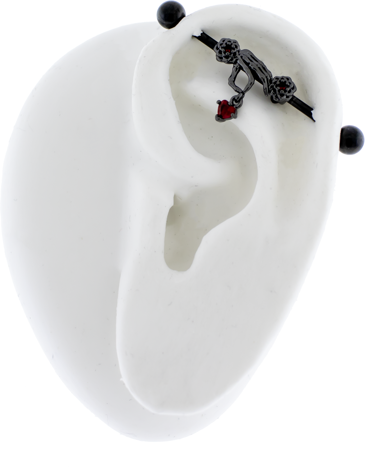 14G Industrial Barbell - Skeleton Hand Heart | Body Jewelry | Wiccan Center