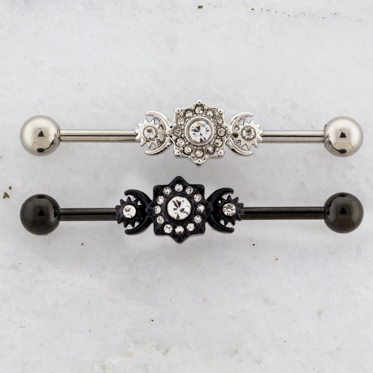 14G Gem Moon and Sun Industrial Barbell | | Wiccan Center