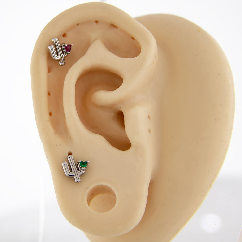 16G Heart Gem Cactus Cartilage Barbell | | Wiccan Center