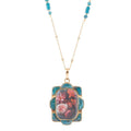 Scenic Red Florals Blue Apatite Golden Pendant Necklace | Necklaces | Wiccan Center