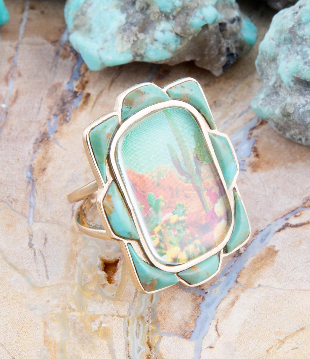 Scenic Desert Sedona Blue Turquoise Golden Ring | Rings | Wiccan Center