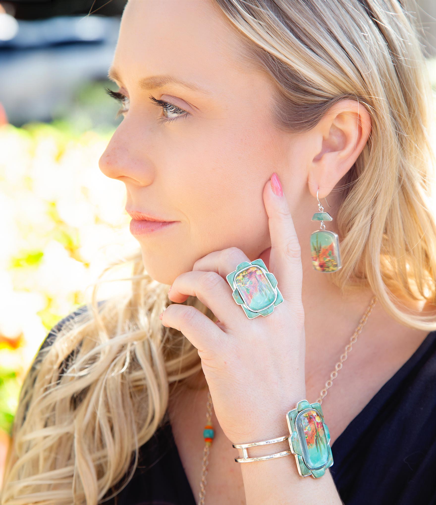 Scenic Desert Sedona Blue Turquoise Golden Ring | Rings | Wiccan Center