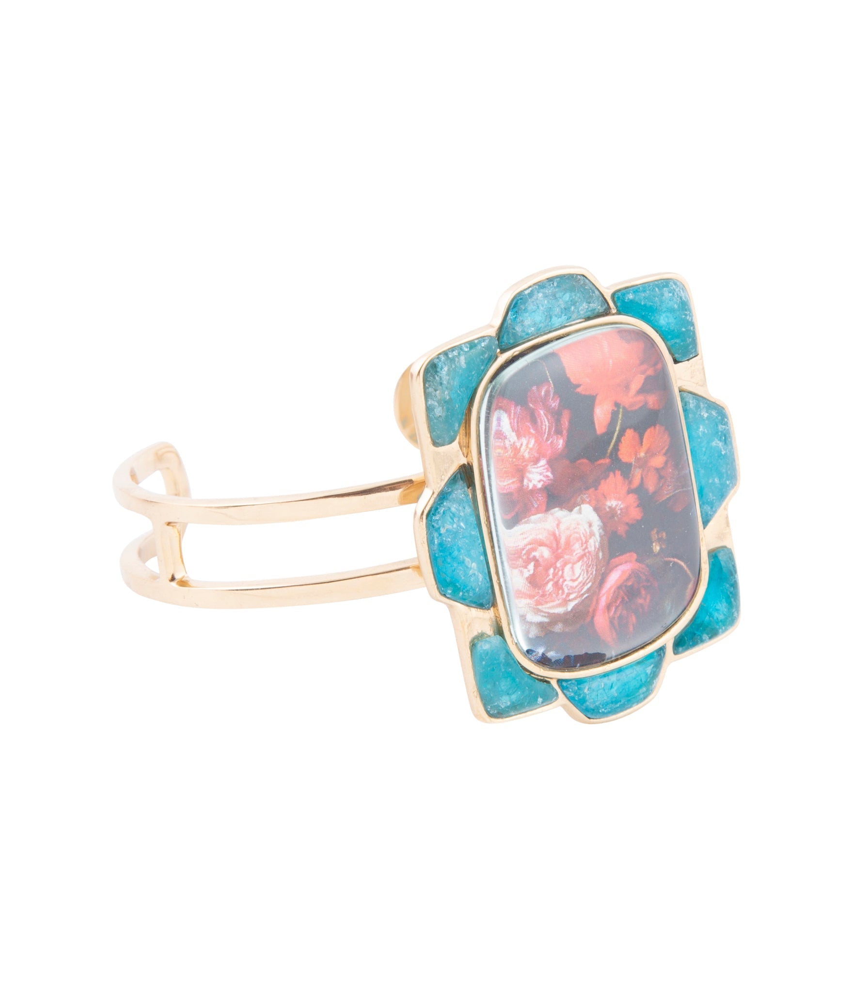 Scenic Red Floral Blue Apatite Golden Cuff Bracelet | Bracelets | Wiccan Center