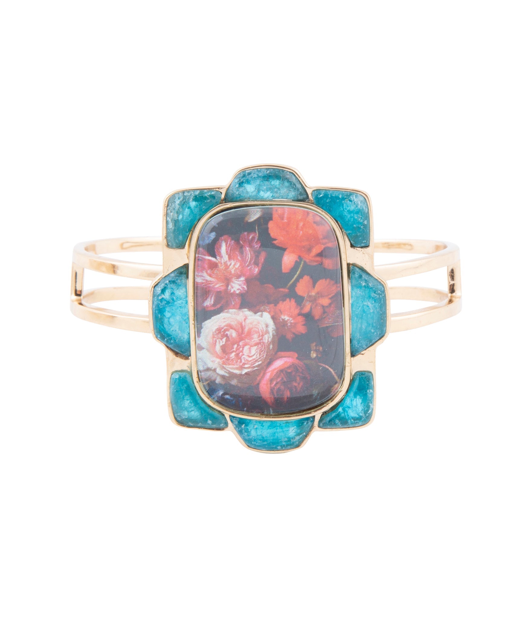 Scenic Red Floral Blue Apatite Golden Cuff Bracelet | Bracelets | Wiccan Center