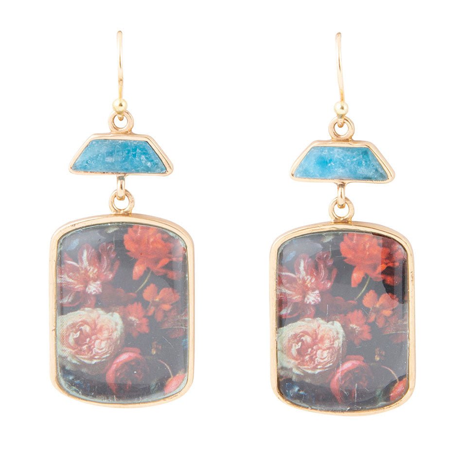 Scenic Dark Florals Blue Apatite Golden Drop Earrings | Earrings | Wiccan Center