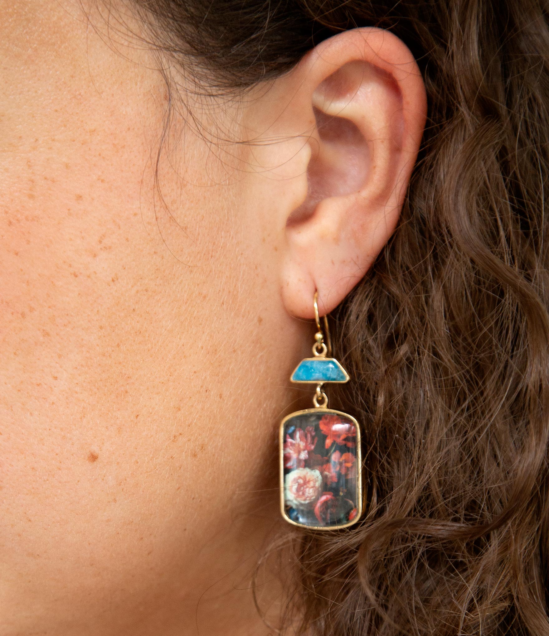 Scenic Dark Florals Blue Apatite Golden Drop Earrings | Earrings | Wiccan Center
