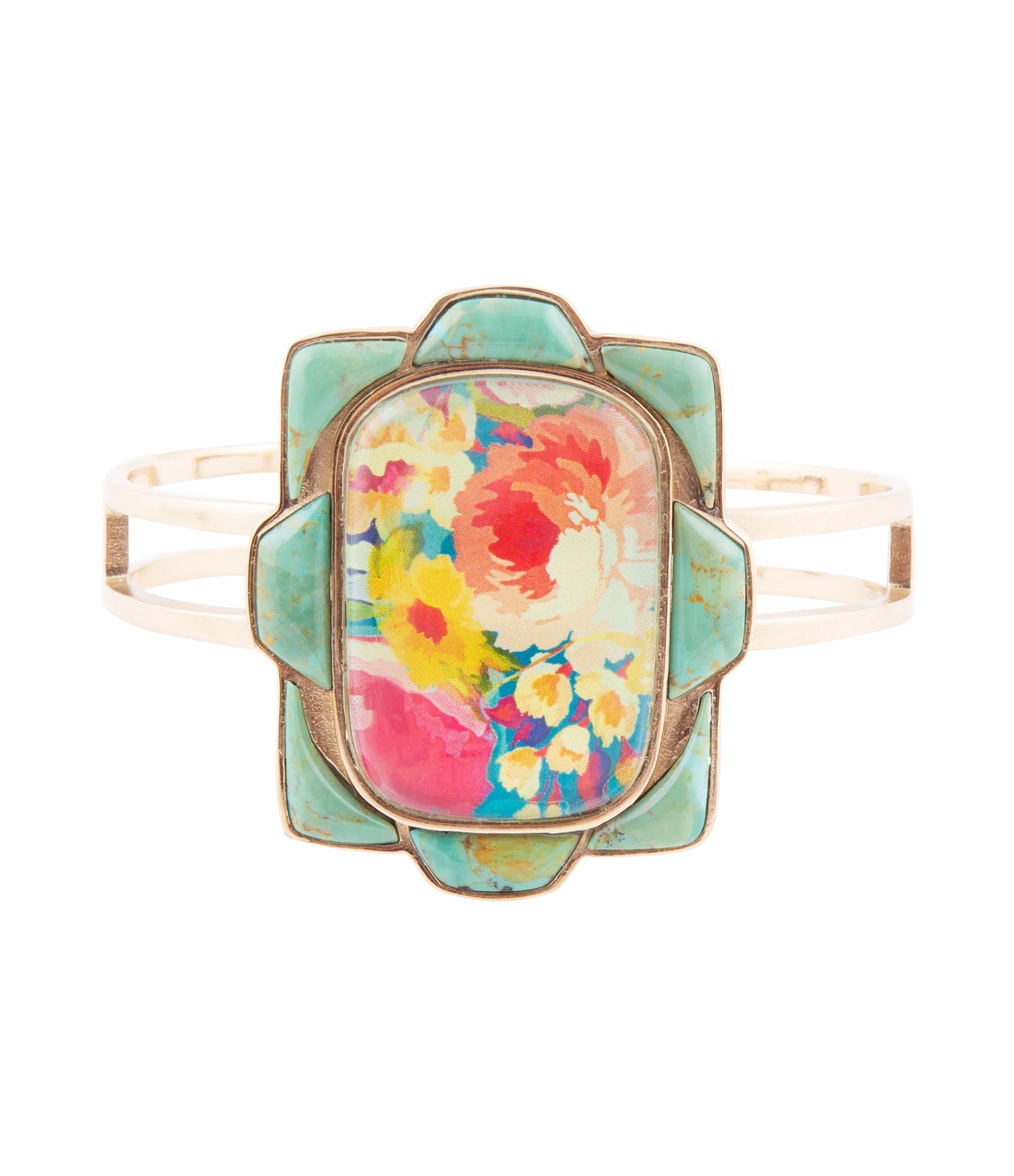 Scenic Floral Blue Turquoise and Golden Cuff Bracelet | Bracelets | Wiccan Center