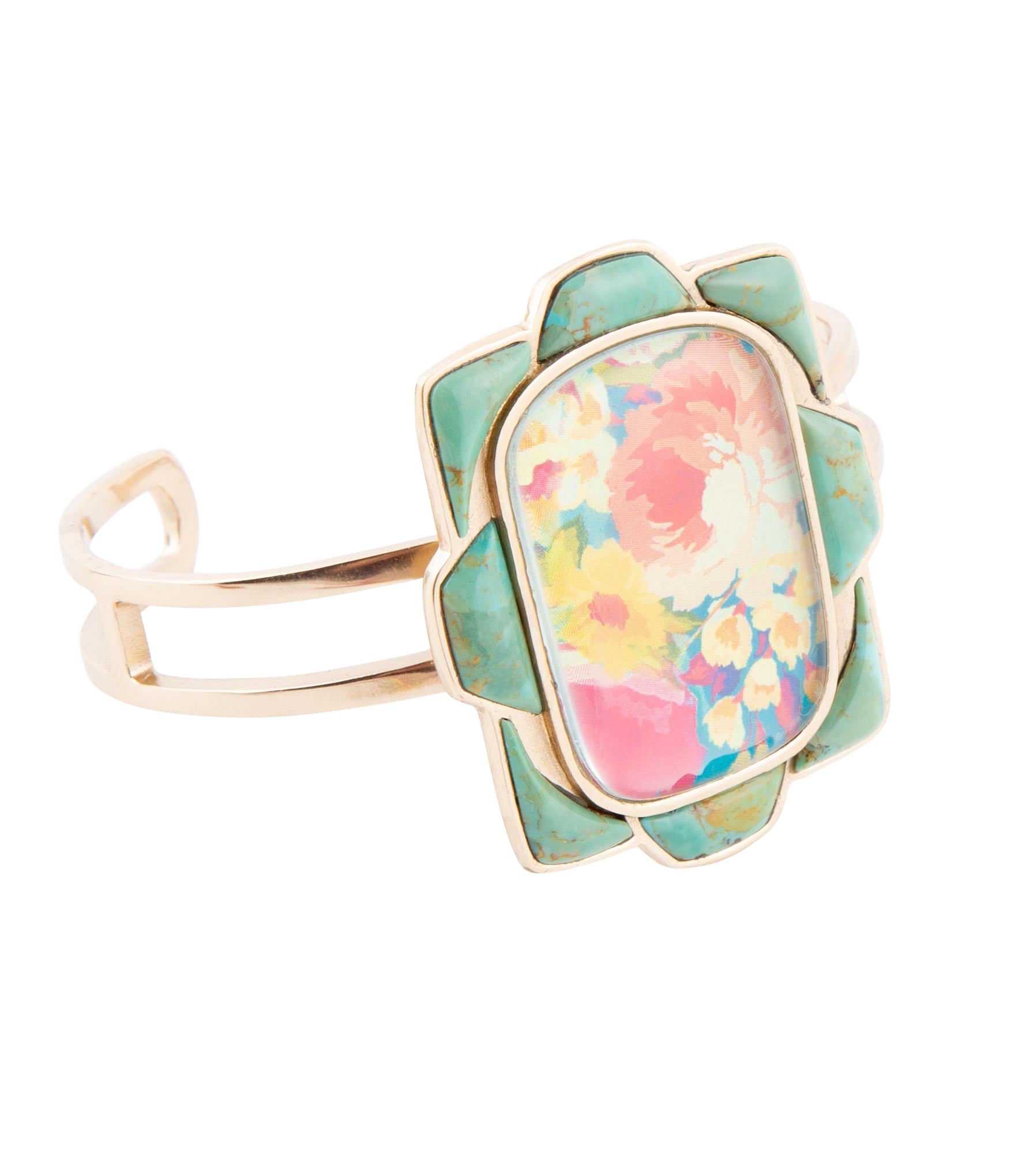 Scenic Floral Blue Turquoise and Golden Cuff Bracelet | Bracelets | Wiccan Center
