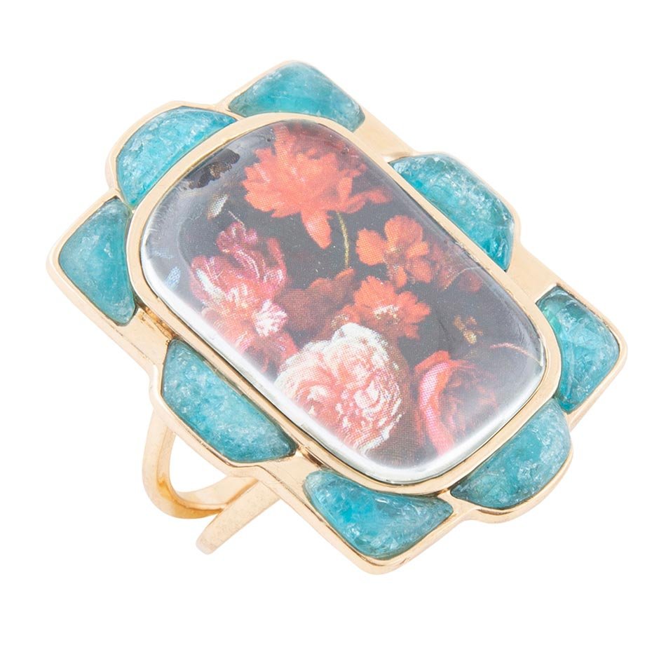 Scenic Red Florals Blue Apatite Golden Statement Ring | Rings | Wiccan Center